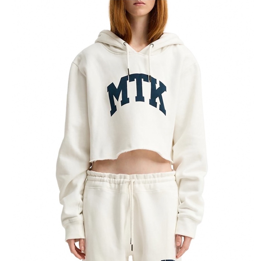 Denimist Cropped Classic Hoodie White MTK Graphic Raw Hem DSWWK006 Large NEW